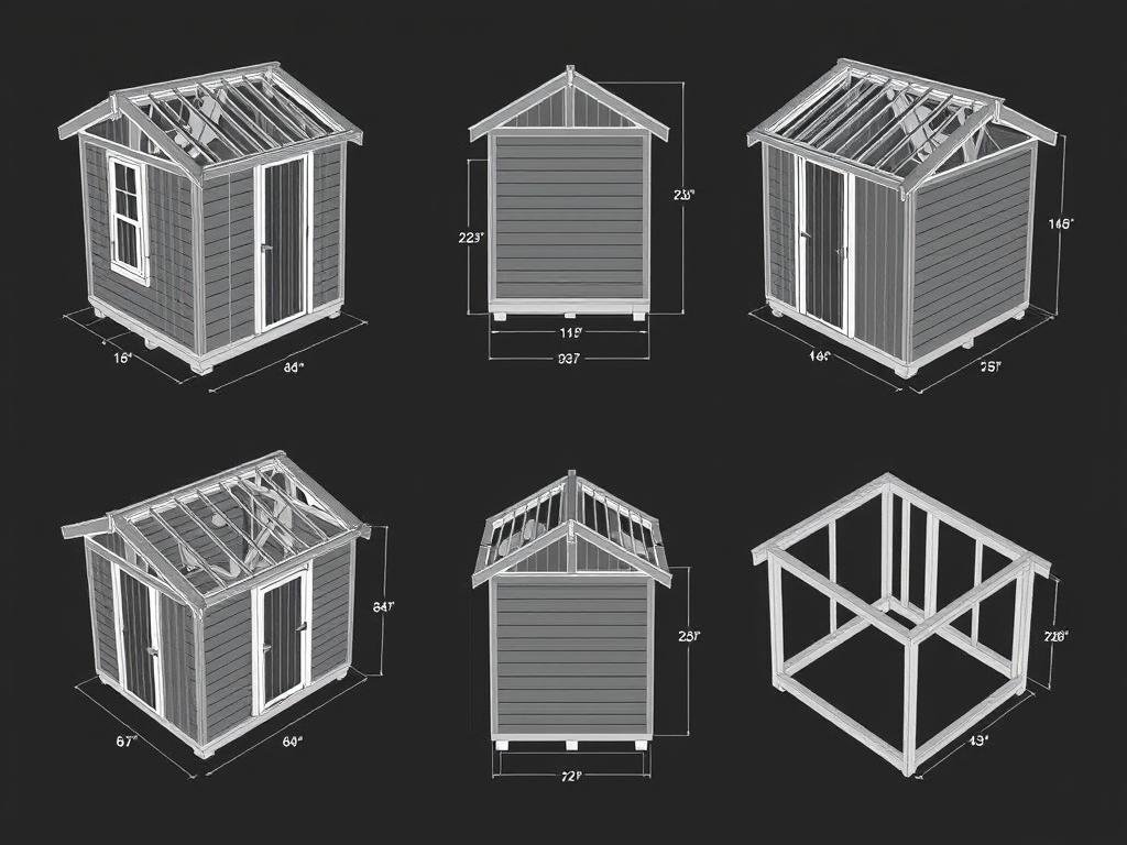 3D CAD drawings of shed plans showing multiple angles