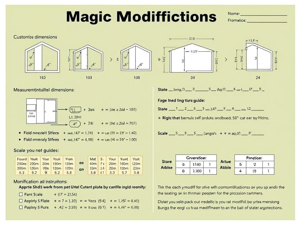 Magic Modifications worksheet for customizing shed dimensions
