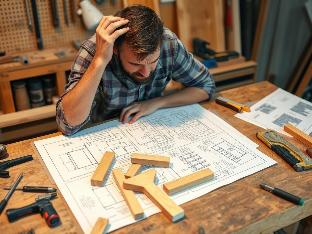 Person frustrated with incomplete shed plans