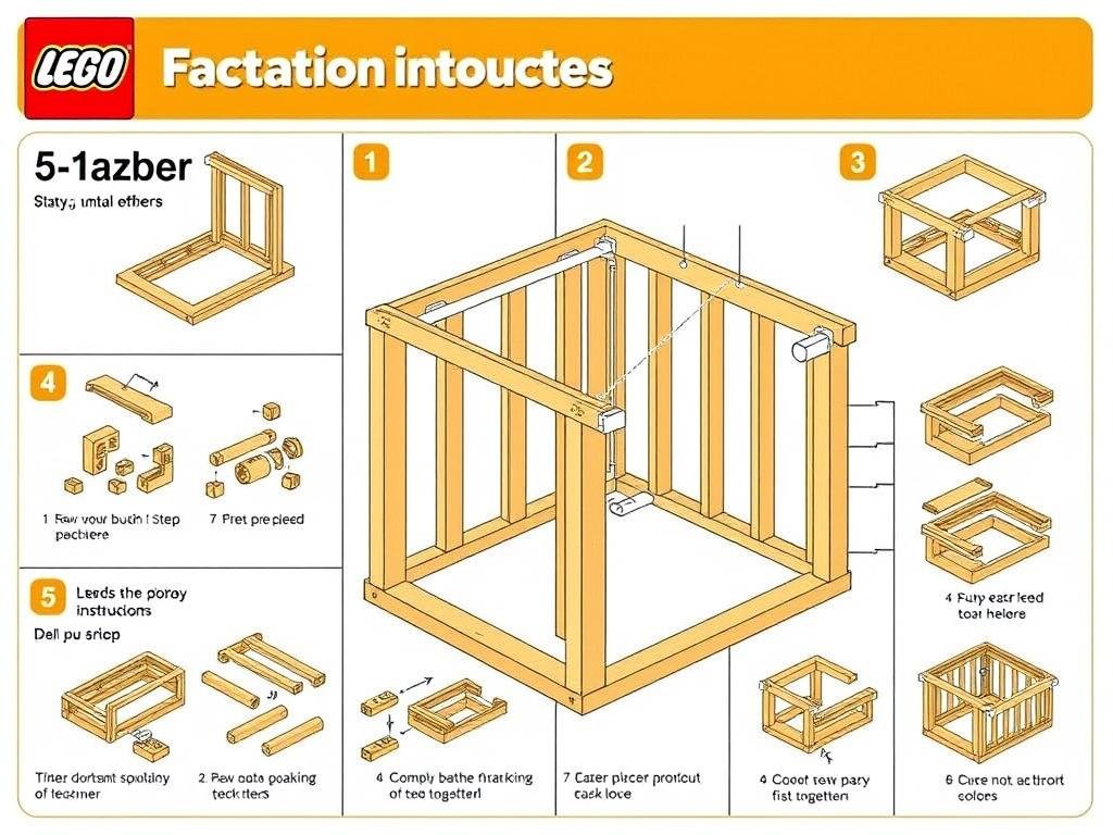 Step-by-step LEGO-style assembly instructions for shed building
