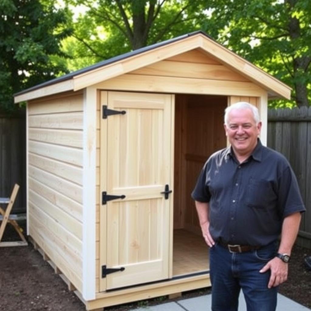 Thomas Rawnsley with his completed storage shed